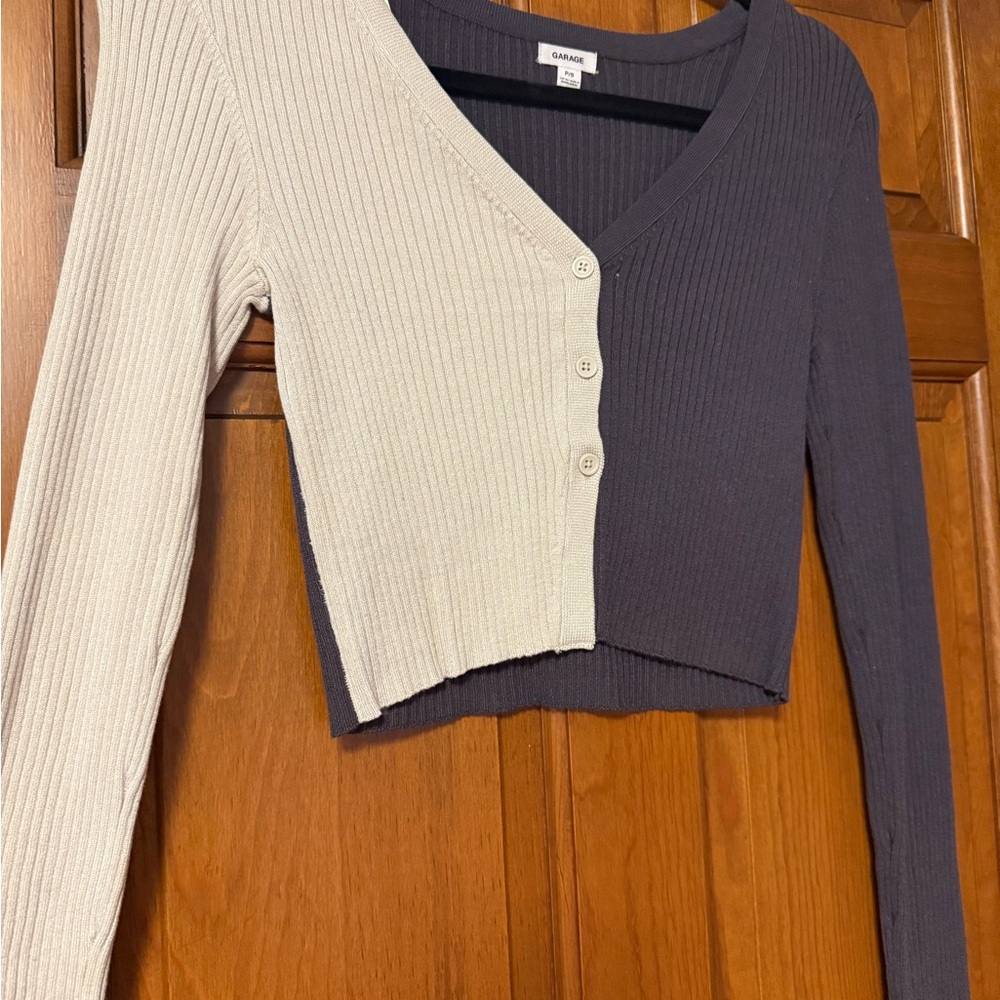Two-Tone Ribbed Cardigan
